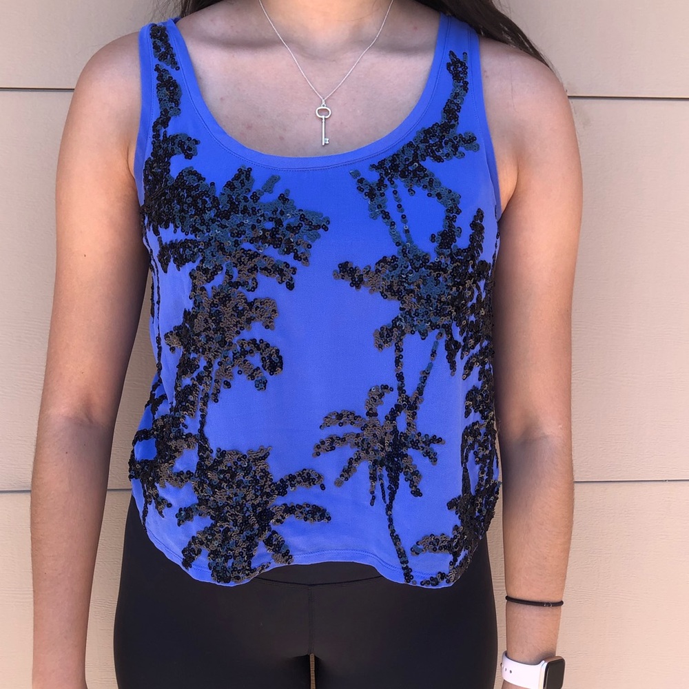 Express Blue Top W/ Black Sequin Sz M